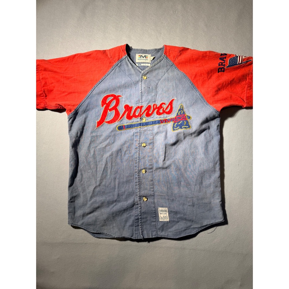 Vintage Mirage Atlanta Braves Baseball Jersey Mens Large Blue Red Embroidered